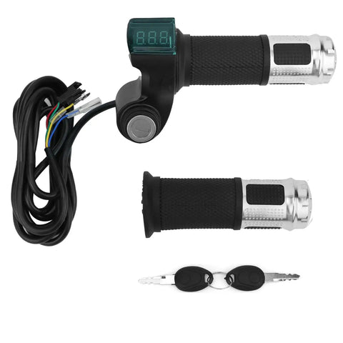 Ride Ready Twist Throttle Grip With LCD Voltage Display And Key Lock For 12V To 84V E Bike Scooter Or Trike All In One Handlebar Grip 5 Wire Connector 1 Pair