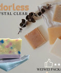 Odorless PVC Heat Shrink Wrap Bags 8x12 Inches, 100 Gauge, 100 Pack For Fast Packaging, Clear Durable Shrink Film That Shrinks Smoothly At Low Temp, Great For Jewelry, Crafts, And Small Gifts. Clear PVC shrink wrap bags around handmade soap bars