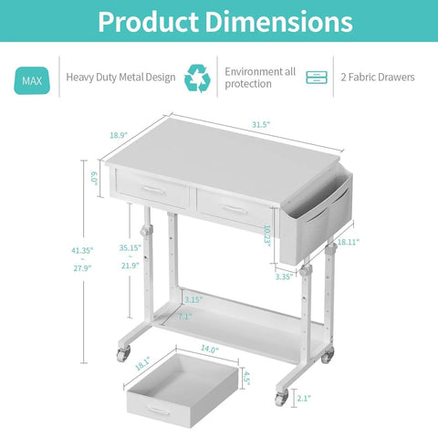 Dimensions of Rolling Mobile Desk With Drawers And Storage Adjustable Height Standing Workstation On Wheels For Small Spaces
