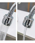 Chrome 360 Degree Swivel Kitchen Faucet Sprayer Attachment with Dual Water Modes, showing soft bubble and strong spray options