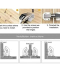 Installation steps for Rotating Concealed Cabinet Hinges Set For No Drill Installation In Stainless Steel Finish, 10 Pack