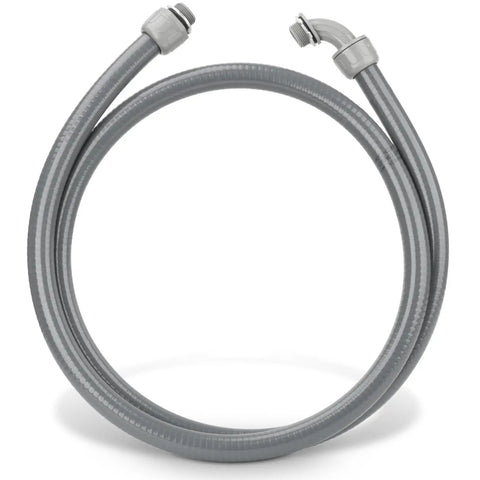 Three Quarter Inch Six Foot Liquid Tight PVC Electrical Conduit Kit with straight and 90-degree fittings shown in a coiled position