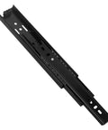 8 Inch Black Drawer Slides With Ball Bearing Glides And Mounting Screws, side view of single steel slide, smooth opening and closing