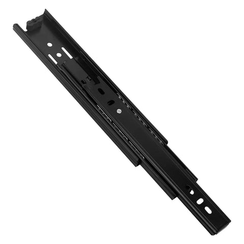 8 Inch Black Drawer Slides With Ball Bearing Glides And Mounting Screws, side view of single steel slide, smooth opening and closing