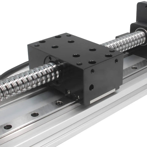 Close-up of Dual Linear Rail Guide with SFU1605 Ballscrew and Square Rails, NEMA23 Stepper Motor, 150mm Stroke CNC X Y Z Linear Stage Actuator