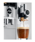 Top Shelf Automatic Espresso Coffee Maker With Dual Bean Hopper And Sweet Foam Milk Frother One Touch Brew White Certified Renewed Fresh Setup No Hassle Smooth Operator dispensing coffee.