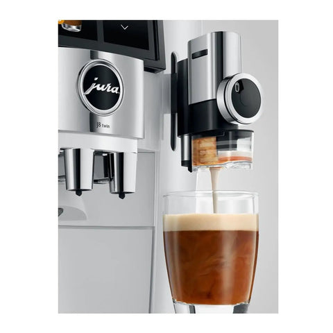 Top Shelf Automatic Espresso Coffee Maker With Dual Bean Hopper And Sweet Foam Milk Frother One Touch Brew White Certified Renewed Fresh Setup No Hassle Smooth Operator dispensing coffee.