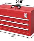 Lockable Red Steel Tool Chest With Three Drawers And Top Tray Portable Toolbox For Home Garage Workshop And Repair Shop Heavy Duty Tool Organizer Tough As Nails Metal Cabinet For Tools And Gear, 20.5 x 8.5 x 12 in