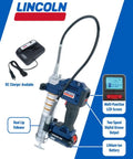 Lincoln 1884 PowerLuber 20V Battery Powered Grease Gun With 36 Inch Hose, charger, and LCD screen display features