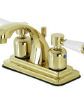 4 Inch Centerset Bathroom Faucet In Polished Brass, Durable Brass Zinc Alloy And ABS Construction, Deck Mount Three Hole Install