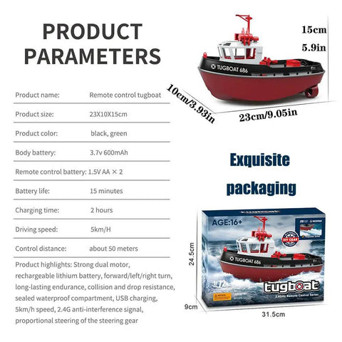 Gnarly Fast RC Boat Tugboat 2.4Ghz Remote 1/72 Scale Simulation Racing Model Unassembled DIY Kit with product details