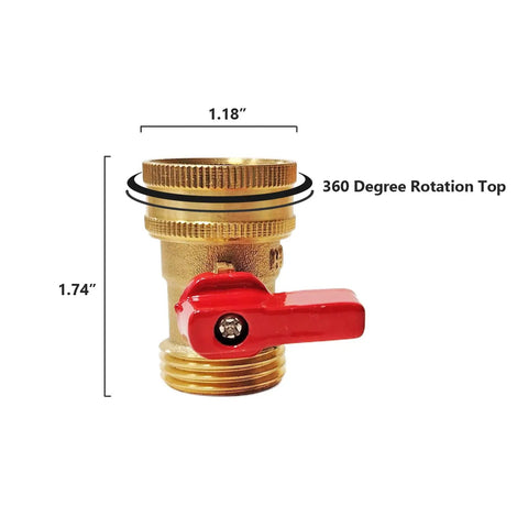 Heavy Duty Brass Garden Hose Shut Off Valve Three Quarter Inch GHT Big Flow Easy Turn On Off 2 Pack With 4 Pressure Washers Solid Metal Handle No Tools Needed Perfect For Lawn Irrigation And Garden Hose Connector, 360 rotation top