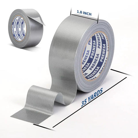 Beefy Heavy Duty Waterproof Duct Tape 1.88 Inch Wide By 35 Yards Strong Adhesive with grey color, unrolled showing length and width