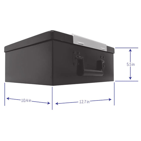 Side view of a Compact Fireproof Safe Box With Digital Keypad Lock For Home Use, Stash Safe For Jewelry Cash And Important Documents, Built With Double Steel Walls, 0.26 Cu Ft Capacity, Black