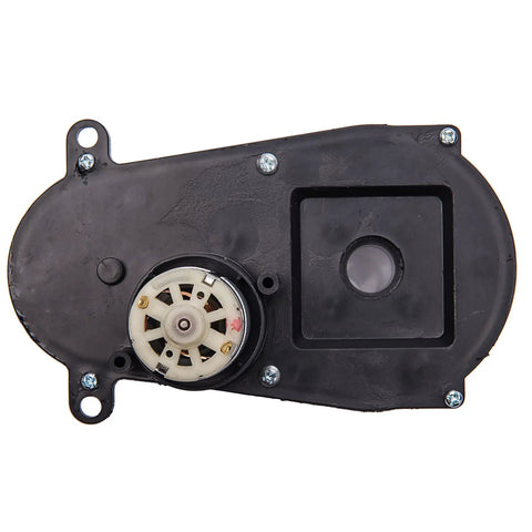 Slick 24V 390 Steering Gearbox With Motor For Kiddos Electric Ride On Cars Hassle Free Drop In Replacement Upgrade For Remote Control Toy Vehicles Quick Swap, black plastic housing with RS390 motor.