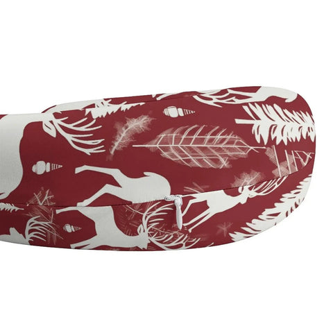 Cozy Christmas Deer Travel Neck Pillow with memory foam and U-shape support featuring festive deer print and zipper cover.