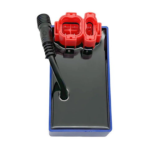 6 Pin Racing DC CDI Box With A7TC Iridium Spark Plug for GY6 50cc-250cc Scooters, Moped, ATV showing connector and wire