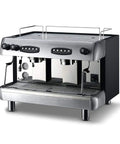 Badass Commercial Two Group Head Automatic Espresso Coffee Maker In Sleek Silver with dual heads for baristas.