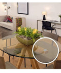 Ten Pack Glass Table Top Bumpers Clear Vinyl Pads shown on dining table preventing sliding