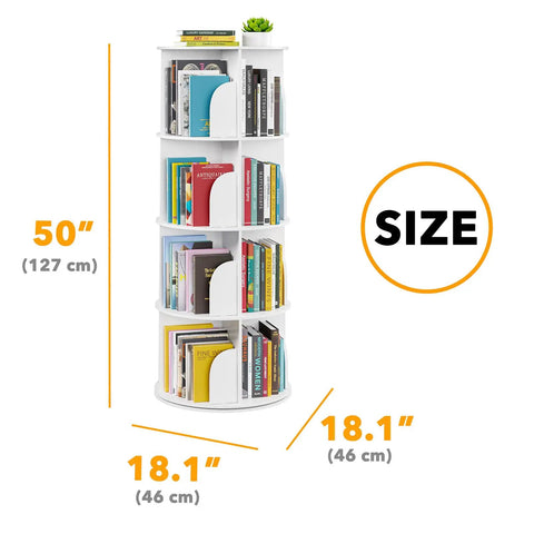 Four Tier Rotating Bookshelf Tower With Spinning Lazy Susan 360 Degree Revolving Book Storage Carousel White Space Saving Corner Organizer For Home Office Living Room with dimensions 50 x 18.1 inches