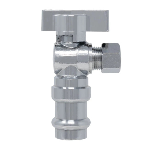 ProPress Angle Stop Valve 1/2 In Press x 3/8 In Compression, chrome brass shutoff valve for sink plumbing