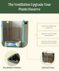 Diagram showing the self watering garden planter with trellis for outdoor and indoor plants, 15 inch tall large plant pot in cream white.