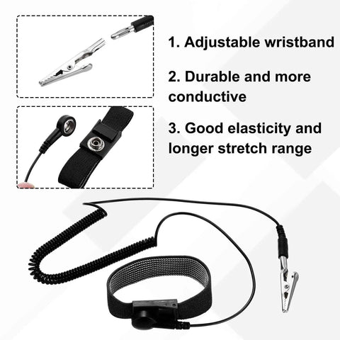 Anti Static Wrist Strap Kit For Techies 7.9 Inch Perimeter ESD Wristband with alligator clip, adjustable strap, 1.8m PU band