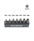 No Gimmicks Torx Plus Five Point Security Bit Set Including Seven Piece Assortment For tamper proof fasteners on a holder.