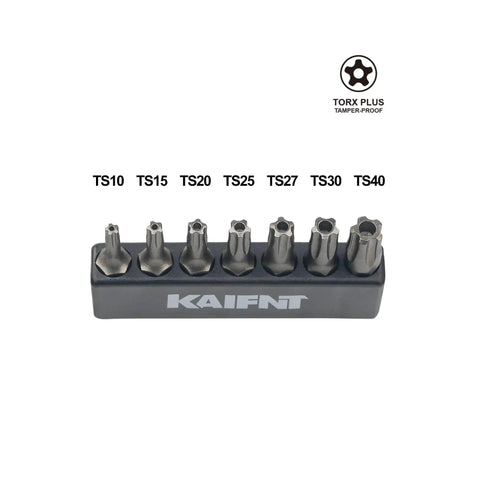 No Gimmicks Torx Plus Five Point Security Bit Set Including Seven Piece Assortment For tamper proof fasteners on a holder.