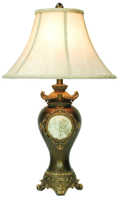 Antique Brass 29 Inch Table Lamp With Hand Painted Resin Finish Ideal Nightstand Or Side Table Light Vintage Modern Decor Accent