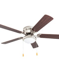 52 Inch Hugger Ceiling Fan With Bowl Light Kit In Brushed Nickel, Low Profile 11.5 Inch Drop, 5 Dual Finish Blades In Walnut And Chocolate