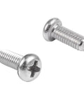 Kickass M4 X 10mm Phillips Head Stainless Steel Machine Screws Rust Resistant Heavy Duty Hardware Fasteners Top Shelf Silver Finish Pack Of 10 For Shop Projects close-up of two screws with Phillips heads.