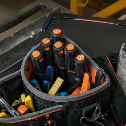 Insulated Screwdriver Set 1000V Rated With 6 Piece Kit Featuring 3 Phillips 2 Slotted And Square Tips Made In USA in a tool bag