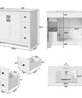 Dimensions and design layout of Modern 36 Inch Bathroom Vanity With Integrated Sink And Effortless Soft Close Drawers White Engineered Wood Cabinet.