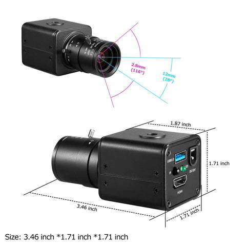Top Tier 1080p 60fps Usb3.0 Hdmi Dual Output Digital Security Camera with C Mount lens and manual zoom features.