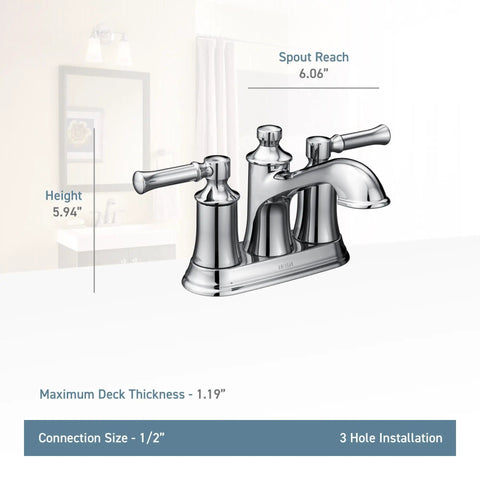 Dartmoor Chrome Two-Handle Centerset Bathroom Sink Faucet, Dope Chrome Finish, Classic Traditional Style, Model 6802