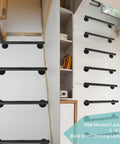 Black Metal Stair Railing Kit Heavy Duty Indoor Outdoor Wall Mounted Handrail For Garage Basement Porch Steps And Deck Safe Grab Bar For Elderly And Everyday Use Sturdy As Heck shown as wall-mounted loft bed climbing ladder in bedroom.