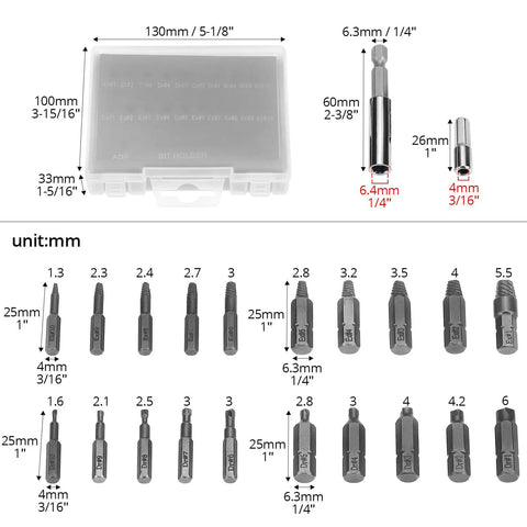 Stripped Screw Extraction Kit 22 Pc For Broken And Damaged Screws With Magnetic Extension Bit Holder And Socket Adapter
