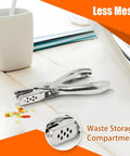 12 Pack Single Hole Puncher Set on desk with waste storage compartment, shiny silver handheld punch for paper, 8 sheet capacity.