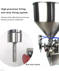 Pro Grade Horizontal Pneumatic Liquid Filling Machine With Slick Auto Piston Action And Stainless Anti Drip Nozzle Hassle Free Assembly For Viscous Pastes And Fast Production Lines showing stainless steel anti-drip nozzle.