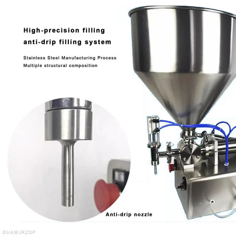 Pro Grade Horizontal Pneumatic Liquid Filling Machine With Slick Auto Piston Action And Stainless Anti Drip Nozzle Hassle Free Assembly For Viscous Pastes And Fast Production Lines showing stainless steel anti-drip nozzle.
