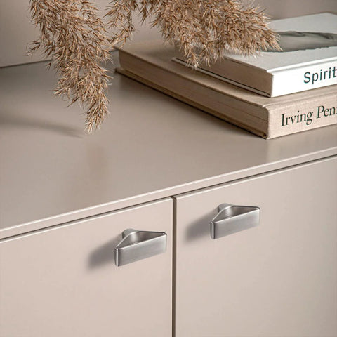 Six Pack Brushed Nickel Triangular Cabinet Knobs With Open Center Design For Modern Cabinets And Drawers, Geometric Open Center