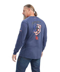 Back view of FR Air Service T Shirt Sage Heather Long Sleeve Crew Neck Tee with center back graphic and straight hem