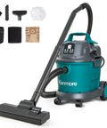 Wet Dry Canister Vacuum Cleaner 3.2 Gallon With 2.5 Peak HP Motor showing attachments and tool storage options.