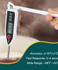 Hand holding a Six Piece Waterproof Digital Food Thermometer Set With Long 9.2 Inch Probes over boiling pot.