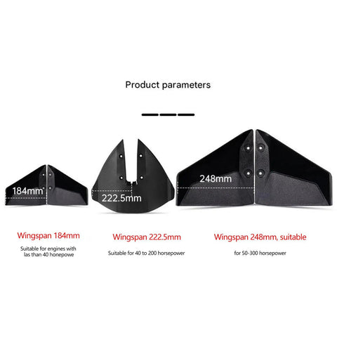 External Motor Hydrofoil Upgrade That Boosts Faster Planing, Rock Solid Handling, Less Drag, And Up To 15 Percent Fuel Savings On Motorboats, With Cavitation Reduction And Smoother Rough Water Control, in three sizes 184mm, 222.5mm, 248mm for different engine powers.