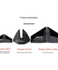 Three hydrofoil stabilizer kits with 184mm, 222.5mm, and 248mm wingspans for external boat motors, indicating power compatibility.