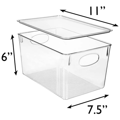 Hella Organized Plastic Storage Bins With Lids, Big Capacity Deep Containers 11" x 7.5" x 6" for pantry and fridge use.