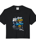 Machinist Men Gifts Vise Gauge Square Tool Set Tee black crop top featuring 'Keep Calm And Machine On' design with tools.