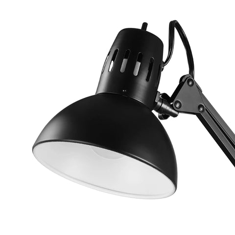 Close-up of black 31.5 Inch Multi Joint Desk Lamp With Metal Clamp Black On Off Rotary Switch On Shade Adjustable Swing Arm Reading Light